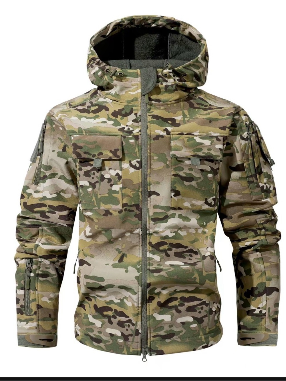 Men Tactical Softshell Camouflage Jacket Multicam Fleece Lined Military Hooded